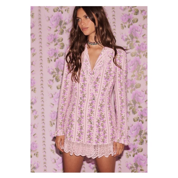 New! LOVESHACKFANCY Moonstone Mini Blazer Dress in Blushing Pink - Picture 2 of 16